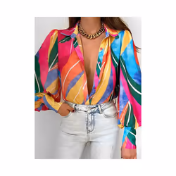 Spring Long Sleeve Top New Print Retro Hong Kong Style Shirt Women Design Lantern Sleeve Single Breasted Blouse Femme Blusa ...