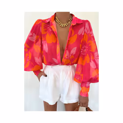 Spring Long Sleeve Top  New Print Retro Hong Kong Style Shirt Women Design Lantern Sleeve Single Breasted Blouse Femme Blusa  ...