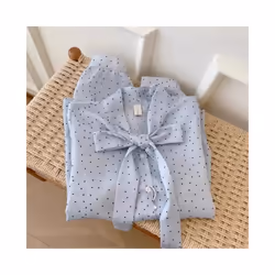 Blue Bow Lacing Chiffon Elegant Blouse Women Clothing Spring New Long Sleeve Polka Dot Print Fashion Shirt Tops Vintage Casua ...