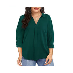 Women' Plus Size Chiffon women's pullover oversized loose V-neck shirt top  plus size women clothing - Emerald Green, 2XL