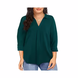 Women' Plus Size Chiffon women's pullover oversized loose V-neck shirt top plus size women clothing - Emerald Green, 5XL