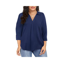 Women' Plus Size Chiffon women's pullover oversized loose V-neck shirt top  plus size women clothing - Sky blue, 4XL