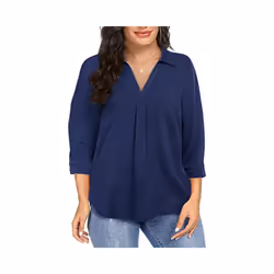 Women' Plus Size Chiffon women's pullover oversized loose V-neck shirt top plus size women clothing - Sky blue, 5XL