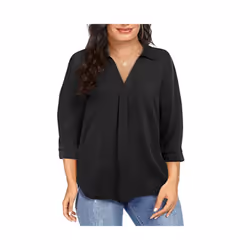 Women' Plus Size Chiffon women's pullover oversized loose V-neck shirt top  plus size women clothing - Black, 5XL