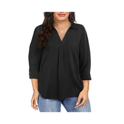 Women' Plus Size Chiffon women's pullover oversized loose V-neck shirt top  plus size women clothing - Black, 4XL