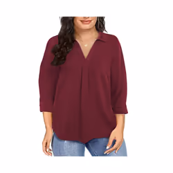 Women' Plus Size Chiffon women's pullover oversized loose V-neck shirt top  plus size women clothing - Oxblood, 1XL