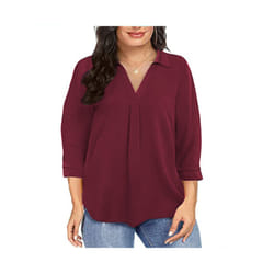 Women' Plus Size Chiffon women's pullover oversized loose V-neck shirt top  plus size women clothing - Oxblood, 3XL