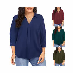 Women' Plus Size Chiffon women's pullover oversized loose V-neck shirt top  plus size women clothing - Oxblood, 4XL