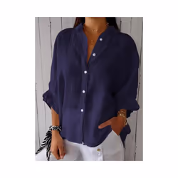 Cotton and line back lace up shirt blouse women fashion pure color long sleeve shirts for women  casual loose shirt tops - DE ...