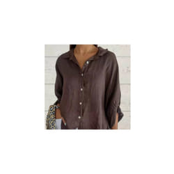 Cotton and line back lace up shirt blouse women fashion pure color long sleeve shirts for women  casual loose shirt tops - Coffee, M