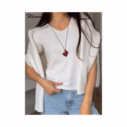 Slim V Neck T Shirts For Women Short Sleeves Black Slim Tops Summer Thick Modal T Shirt Women V Neck Short Sleeve Tops Tees - White, XL