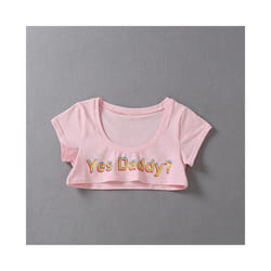 1 PC  Women Sexy Crop Tops Short Sleeve Cropped Shirts Summer Yes Daddy Letter Print T Shirt - Pink, One Size