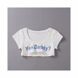 1 PC Women Sexy Crop Tops Short Sleeve Cropped Shirts Summer Yes Daddy Letter Print T Shirt - WHITE, One Size