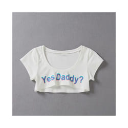 1 PC  Women Sexy Crop Tops Short Sleeve Cropped Shirts Summer Yes Daddy Letter Print T Shirt - WHITE, One Size