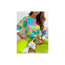 Spring Lady Shirts Long Sleeve O-neck Fashion Printing Women Floral Chiffon Blouses Womens Tops Blusas Femininas Elegantes - Green, XL