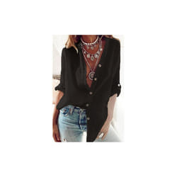 Ladies Spring and Autumn New Cotton Pull-Sleeve Loose V-Neck Long-Sleeved Tops Women's Casual White Shirt Women - black, S