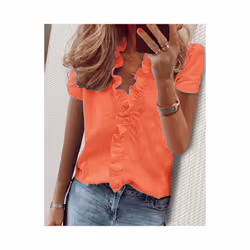 Spring Summer Short Sleeve Womens Tops Shirts Casual Ruffles V-Neck Office Blouses Ladies Camisas De Mujer Elegant Women Shir ...