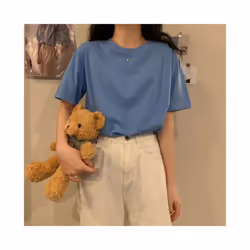 New Korean Style Loose Solid Color Short-sleeved T-shirt Half-sleeved Pullover Top - Blue, XXL
