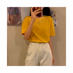 New Korean Style Loose Solid Color Short-sleeved T-shirt Half-sleeved Pullover Top - Yellow, XL