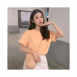 New Korean Style Loose Solid Color Short-sleeved T-shirt Half-sleeved Pullover Top - Yellow, XL