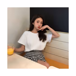 New Korean Style Loose Solid Color Short-sleeved T-shirt Half-sleeved Pullover Top - WHITE, XL