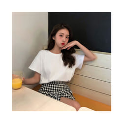 New Korean Style Loose Solid Color Short-sleeved T-shirt Half-sleeved Pullover Top - WHITE, XL