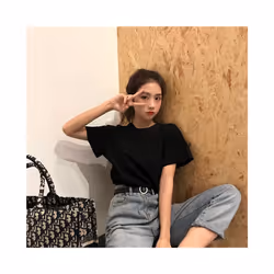 New Korean Style Loose Solid Color Short-sleeved T-shirt Half-sleeved Pullover Top - black, L
