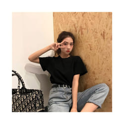 New Korean Style Loose Solid Color Short-sleeved T-shirt Half-sleeved Pullover Top - black, XXL