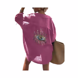 Cotton Long Sleeve Loose Shirts Casual Sequin Shirt Spring Summer Embroider Top Turn-down Collar Button Long Blouse - green, S