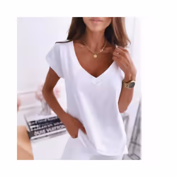 Spring/summer Solid Color Short Sleeved V-neck T-shirt Tops For Women's Clothing Casual Loose Blue Pullover Tshirts Top Femme - red, XXL