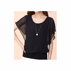 New Summer O Neck Short Sleeve Loose Fashion Chiffon Shirt For Women Top Black Casual Shirts Women Clothes - black, S