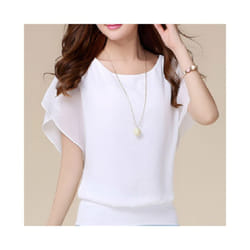 New Summer O Neck Short Sleeve Loose Fashion Chiffon Shirt For Women Top Black Casual Shirts Women Clothes - WHITE, XL