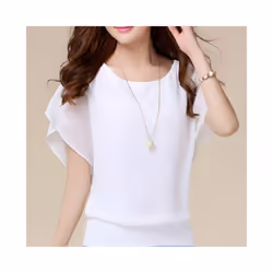New Summer O Neck Short Sleeve Loose Fashion Chiffon Shirt For Women Top Black Casual Shirts Women Clothes - WHITE, S