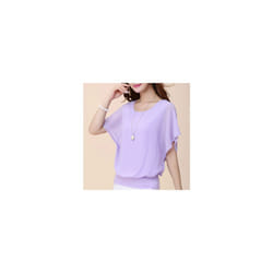 New Summer O Neck Short Sleeve Loose Fashion Chiffon Shirt For Women Top Black Casual Shirts Women Clothes - PURPLE, XXL