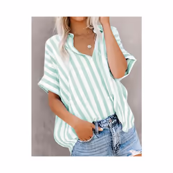Tops Casual Loose Striped Short-sleeve Shirt For Women Summer Fashion Button Elegant Office Holiday Top Shirts Womens Clothin ...
