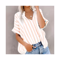 Tops Casual Loose Striped Short-sleeve Shirt For Women Summer Fashion Button Elegant Office Holiday Top Shirts Womens Clothin ...