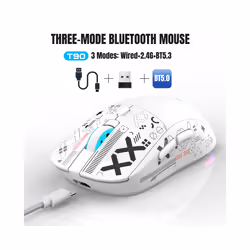 T90 Wireless Bluetooth Mouse RGB (BT1/BT2+ USB) 2.4GHz Rechargeable Silent Bluetooth Wireless Mouse with Type C Adapter - T90B-Black
