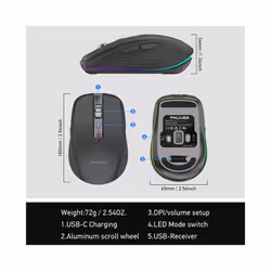 2.4G+BT5.1 Dual-mode Wireless Mouse Computer Gaming Mice Ergonomic Design 4-gear Adjustable DPI Built-in Rechargeable Battery - WHITE