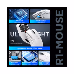 Attack Shark R1 1000Hz Bluetooth Mouse,18000dpi,PAW3311,Tri-mode Connection, Macro Gaming Mouse - Black