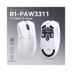 Attack Shark R1 Wireless Mouse Bluetooth Gaming Mouse PAW3311 Sensor,1000Hz Return-rate,Tri-mode,Ergonomic,Rechargeable - White