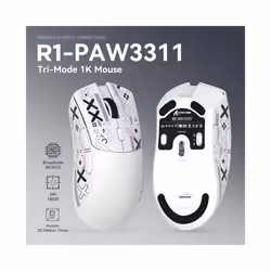 ATTACK SHARK R1 2.4 Wireless Tri-Mode Lightweight Gaming Mouse, PAW3311 Optical Sensor 18K DPI Programmable Wired Computer Mouse - R1-White