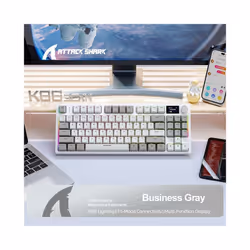 K86 Wireless Hot-Swappable Mechanical Keyboard Bluetooth/With Display Screen and Volume Rotary Button for Games and Work - Blue, White axis