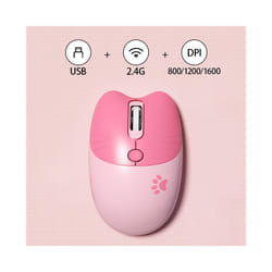 Mofii Cute Cat Wireless Mouse, USB Receiver Plug and Play, 3 Adjustable DPI, Compatible with Laptop,PC, Computer - M3 Pink Color