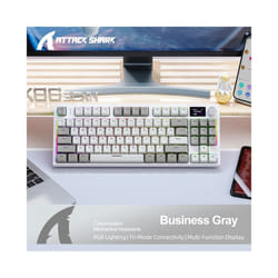 K86 Wireless Hot-Swappable Mechanical Keyboard Bluetooth/With Display Screen and Volume Rotary Button for Games and Work - Grey, White axis