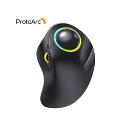 ProtoArc Wireless Index Finger Trackball Mouse Rechargeable RGB Rollerball BT Mice for Computer Laptop 3 Device Connection - black
