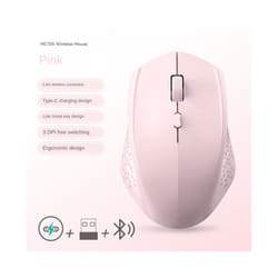 Rechargeable Bluetooth-compatible Wireless Mouse Optical Mice with USB RGB 1600DPI Mouse for Computer Laptop PC Mute Mouse - BT 2.4G Pink