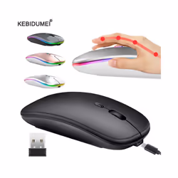 Wireless Mouse For Laptop PC 2.4GHz RGB Rechargeable Mouses Wireless Computer Silent Mice LED Backlit Ergonomic Gaming Mouse - Gold