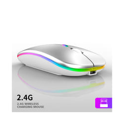 Wireless Mouse For Laptop PC 2.4GHz RGB Rechargeable Mouses Wireless Computer Silent Mice LED Backlit Ergonomic Gaming Mouse - Silver