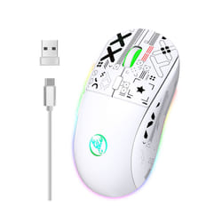 hxsj T90 Wireless Mechanical Mouse RGB Gaming Mouse Ergonomic 10 Million Keystroke 3600DPI Mouse 11 RGB Lighting Modes Mice - WHITE