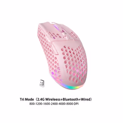 Wireless/Wired Gaming E-sports Mouse Ultralight Honeycomb Shell RGB Backlit Adjustable 12800DPI Ergonomic Gamer Mice - Pink W ...